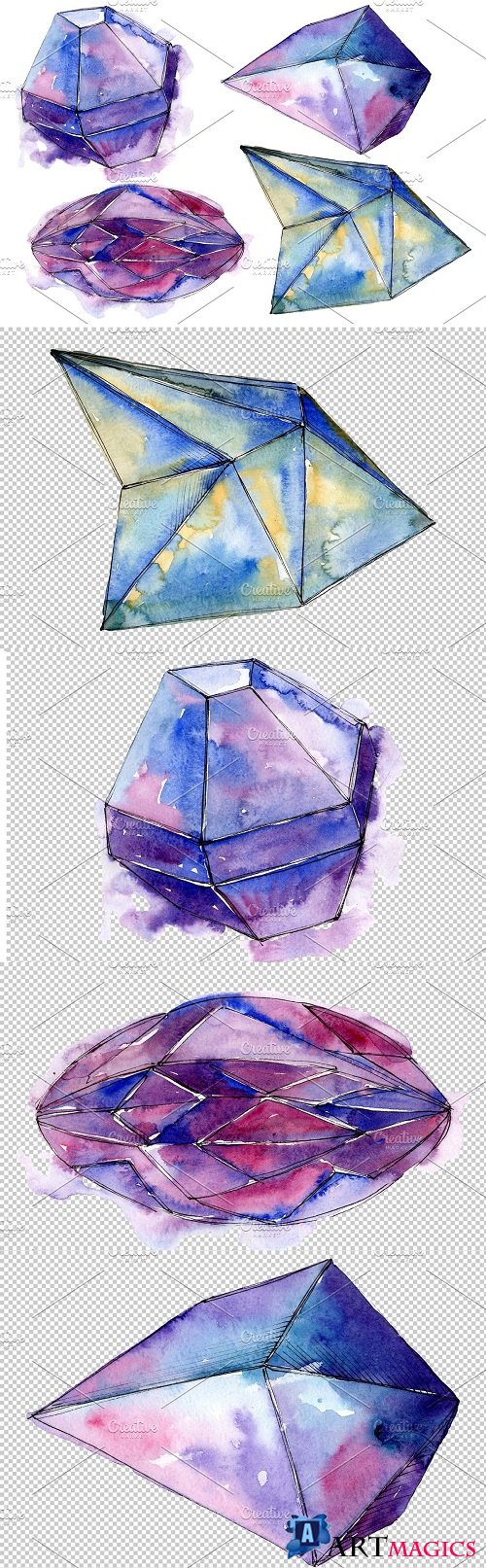 Violet crystals Watercolor png - 3539253