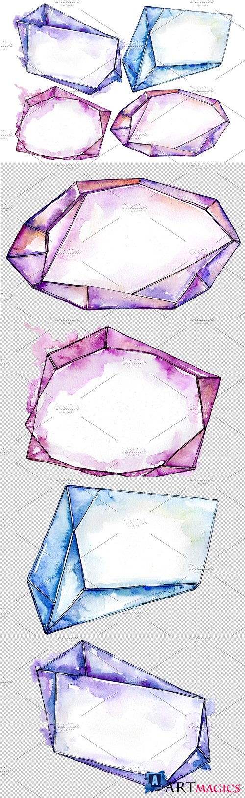 crystals pink and blue Watercolor - 3539710