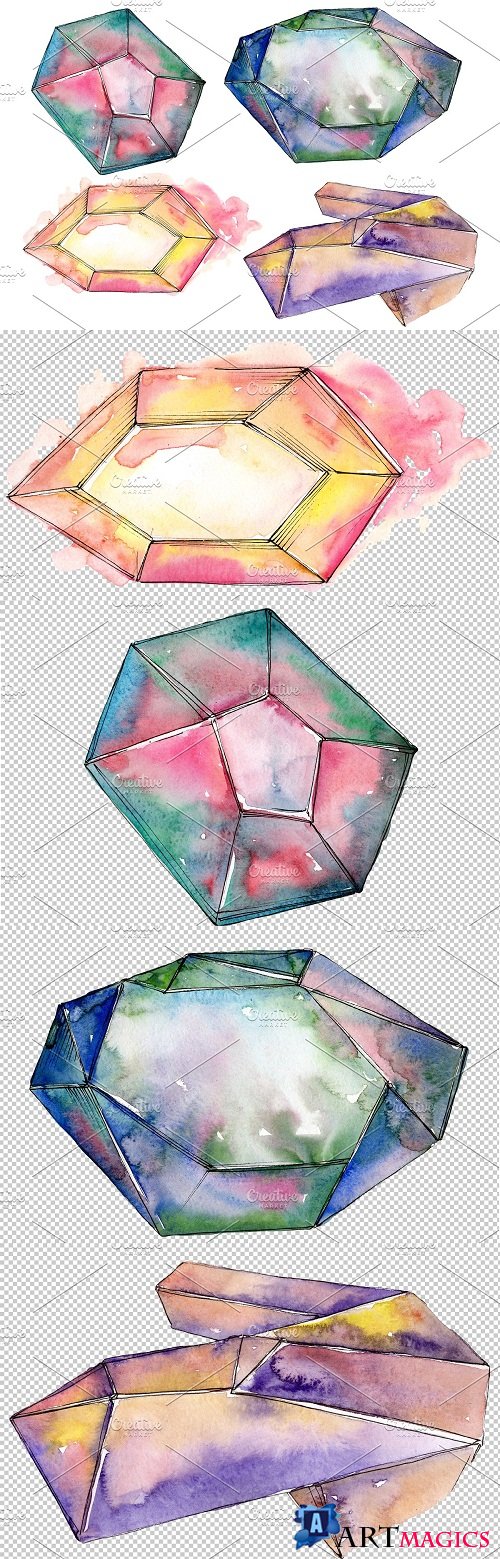 Crystals magic Watercolor png - 3544030