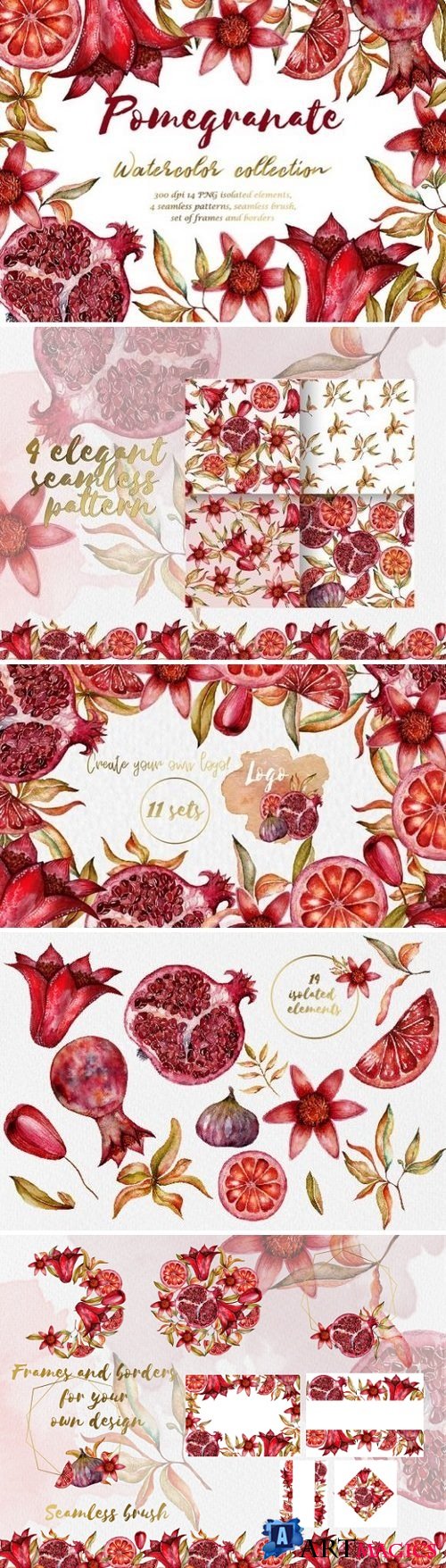 Floral collection of pomegranate
