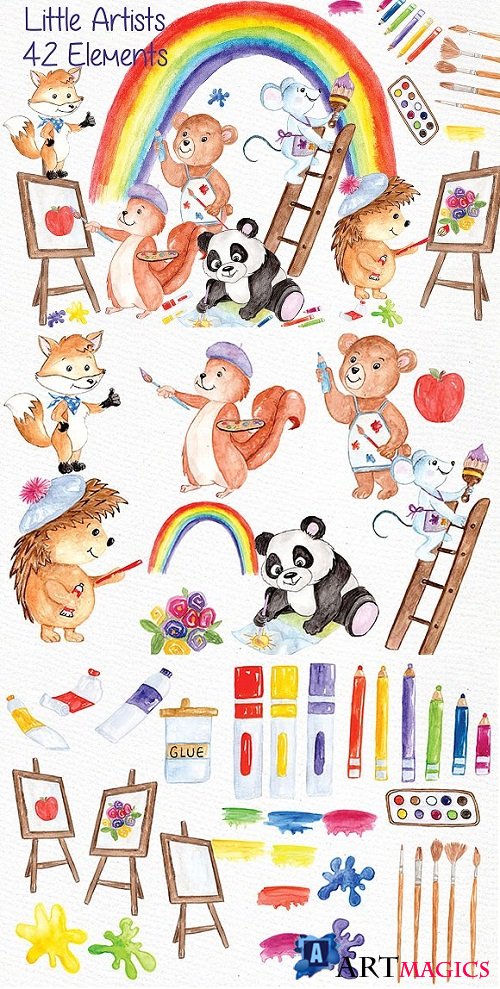 Watercolor animals kids clipart - 659289