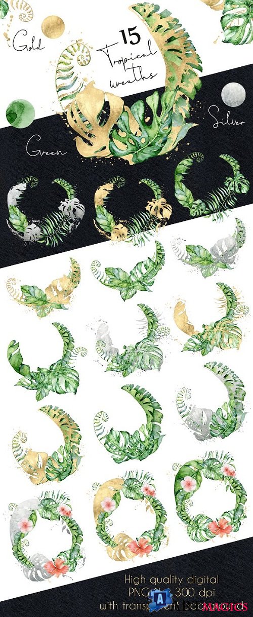 15 Tropical wreaths watercolor - 3498302