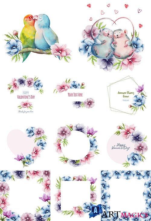     -   / Frames with anemone flowers - Vector Graphics