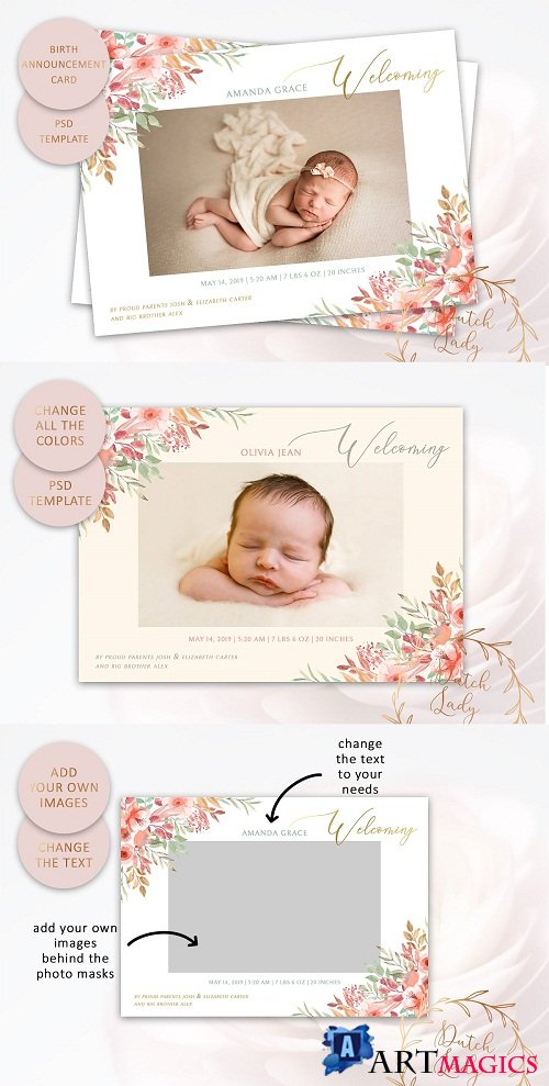 Birth Announcement Card Template #1 3558151