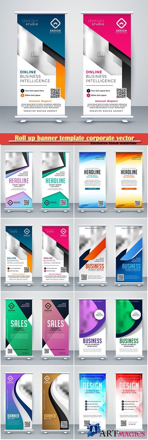 Roll up banner template corporate vector design