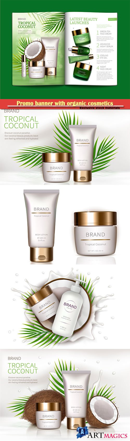 Mock up promo banner with organic cosmetics