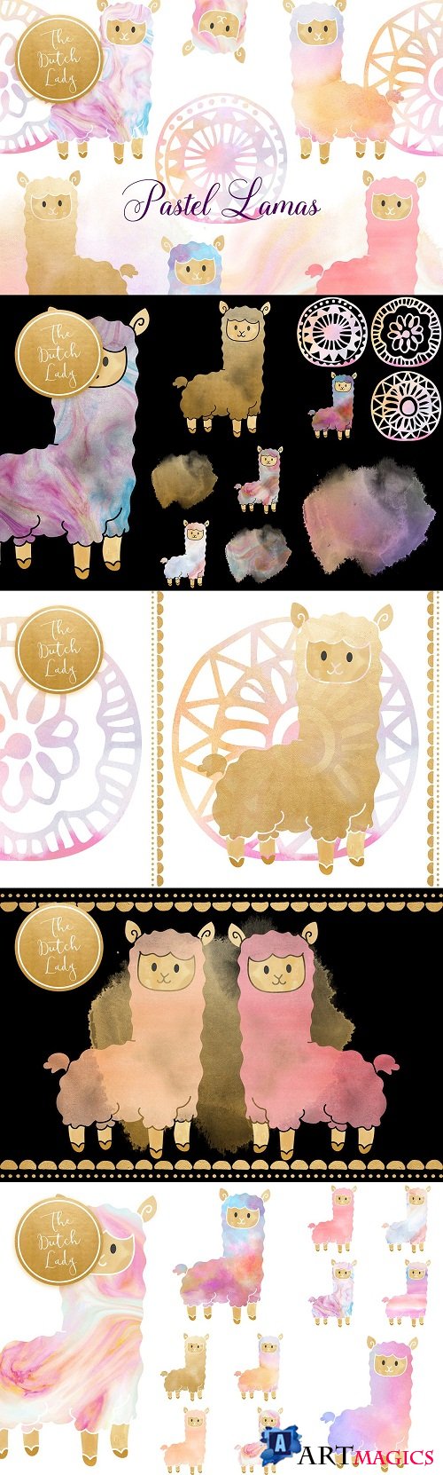 Pastel Lama & Alpaca Clipart Set - 3589672