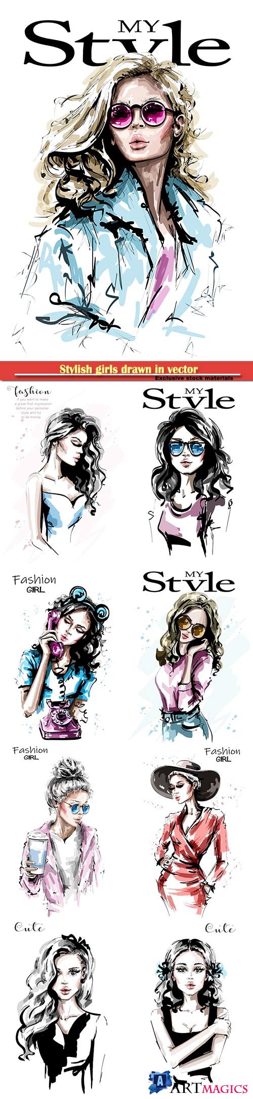 Stylish girls drawn in vector