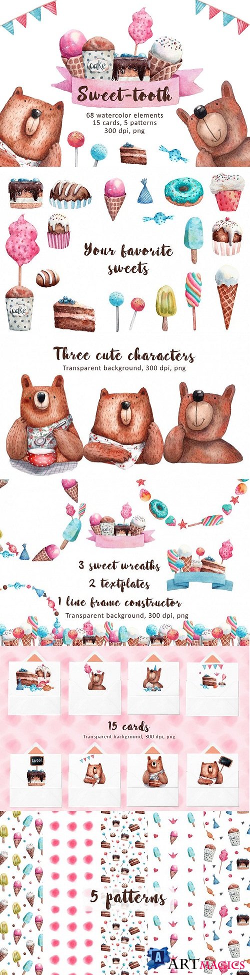 Sweet-Tooth - Watercolor Clip Art Set - 130682