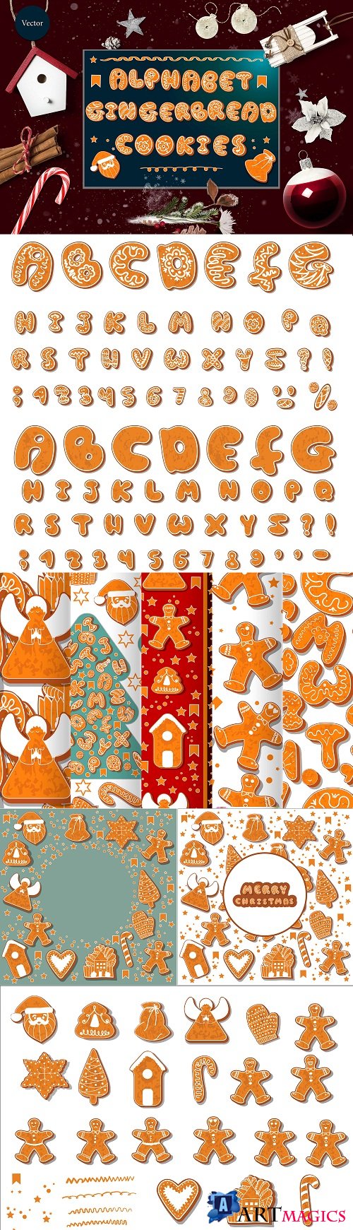 Vector set of 2 gingerbread alphabets. Christmas symbols - 173652