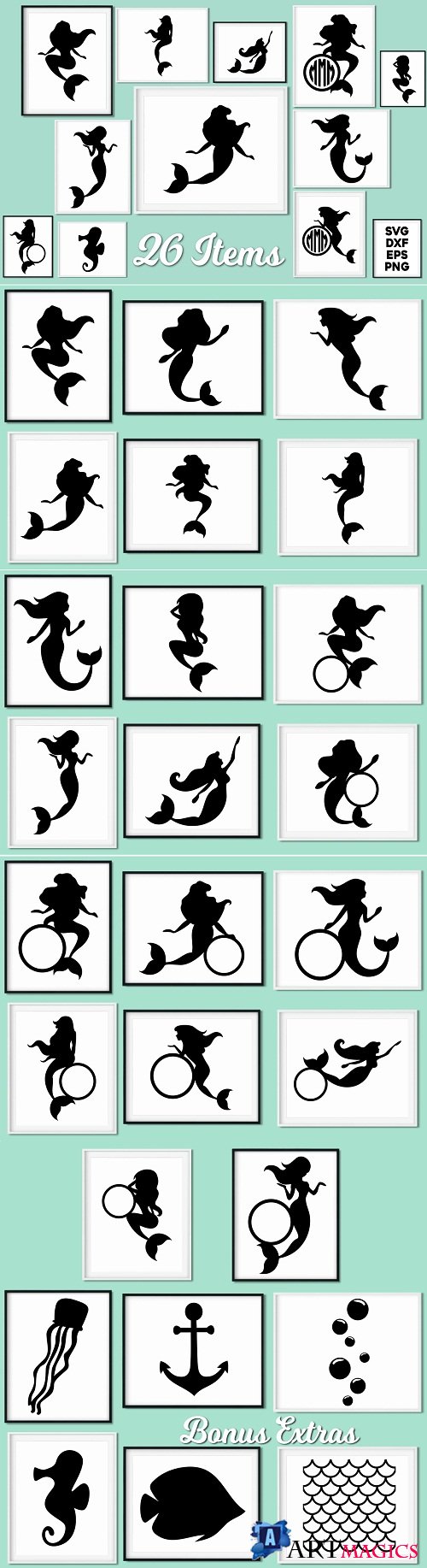 Mermaid Silhouettes and Mermaid Monograms - 206660