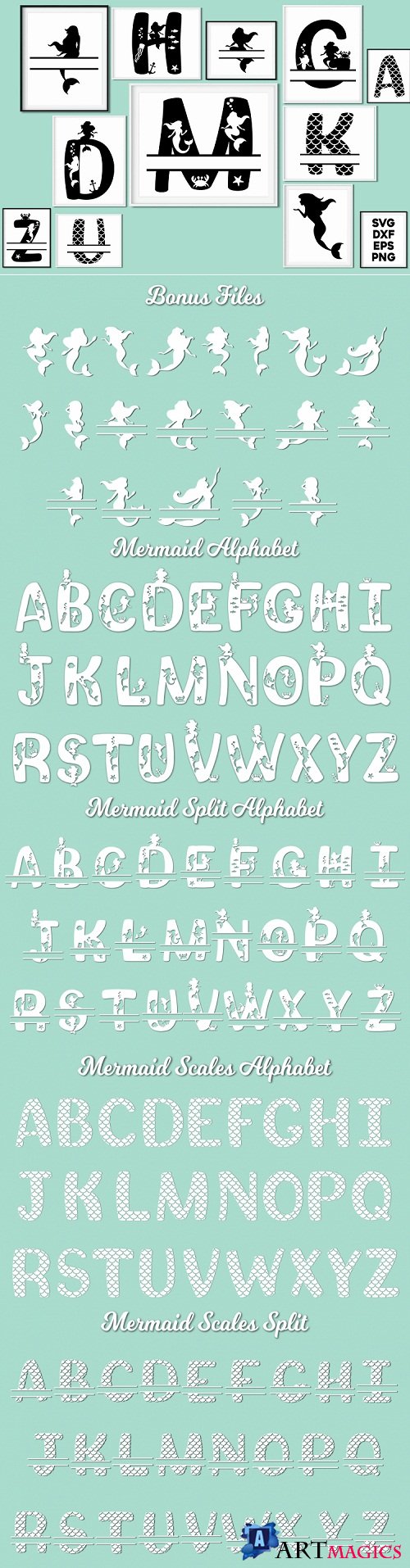 Mermaid Alphabet and Split Letters SVG - 220645