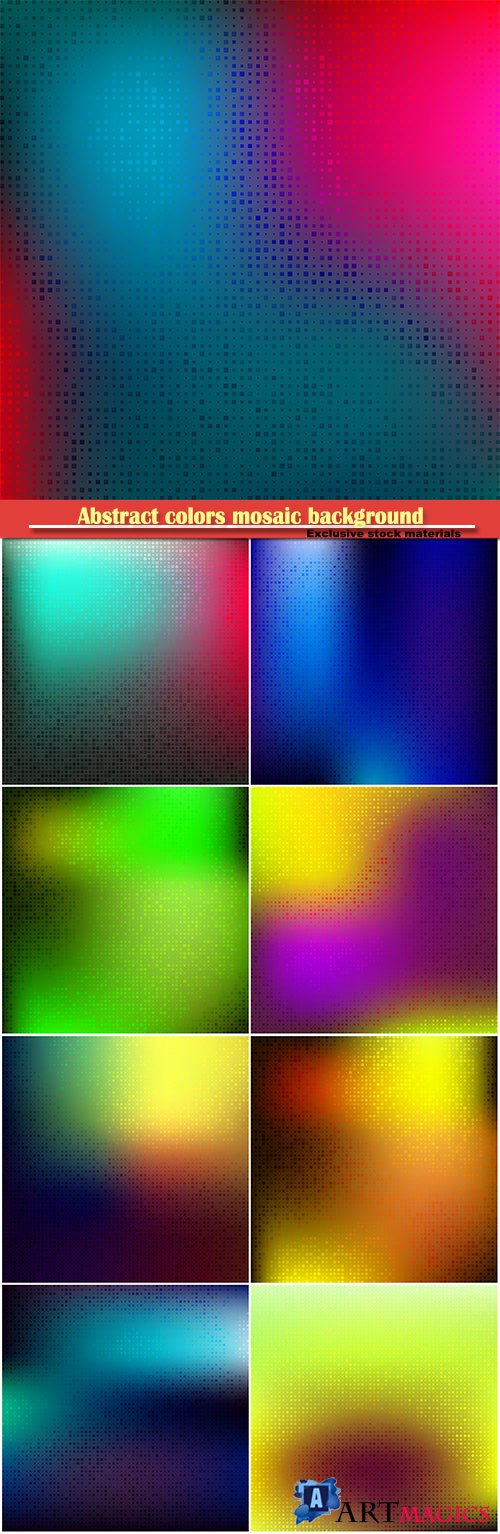Abstract colors mosaic background with halftone gradient effect