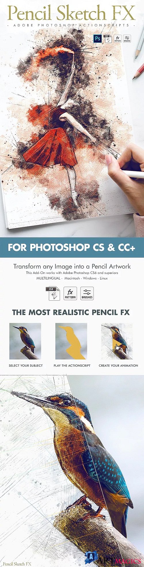 Animated Pencil Sketch FX - Photoshop Add-On 23391849