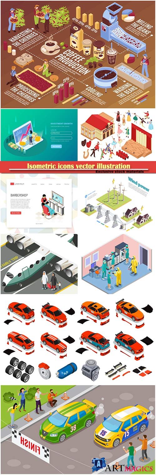 Isometric icons vector illustration, banner design template # 27