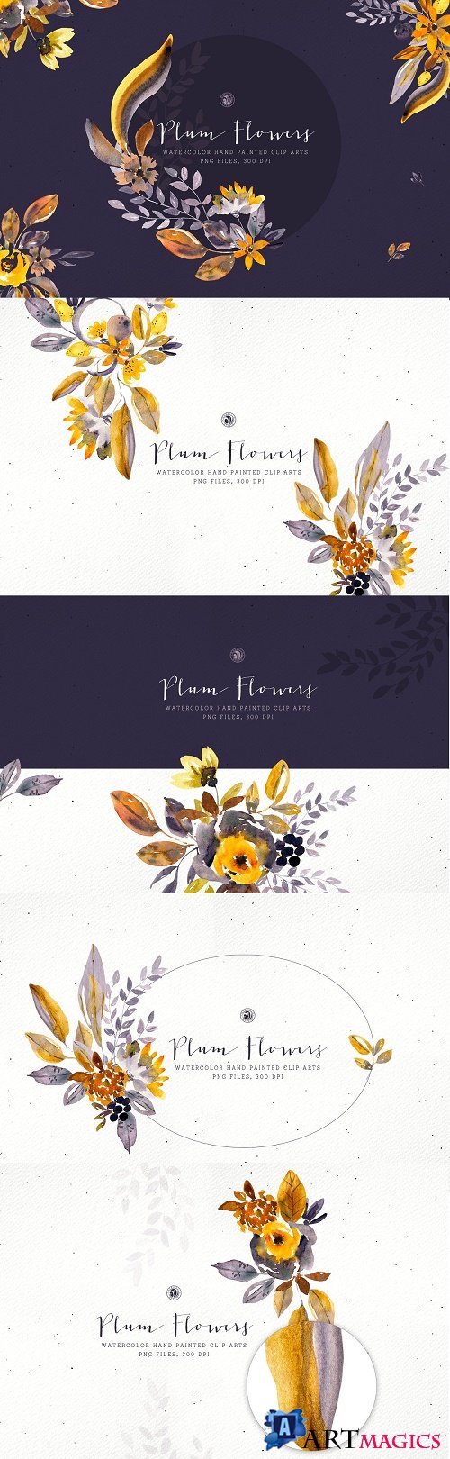 Plum Watercolor Flowers - 3610686