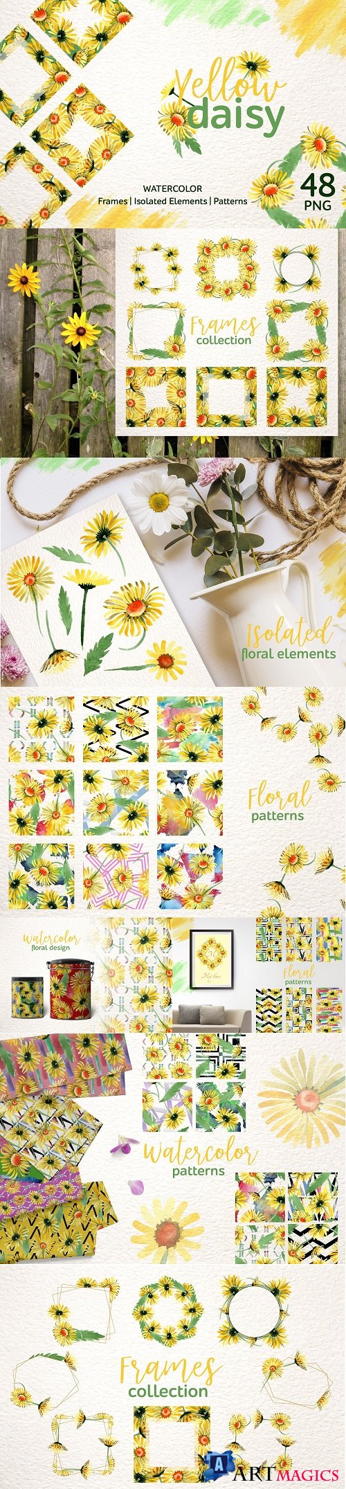 Yellow daisy Watercolor png - 3629201