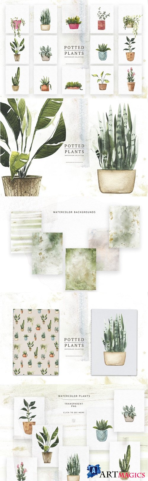 Watercolor Potted Plants - 3137953