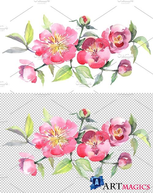 Bouquet with tea roses Watercolor - 3612091