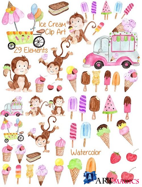 Watercolor Ice Cream clipart - 760928