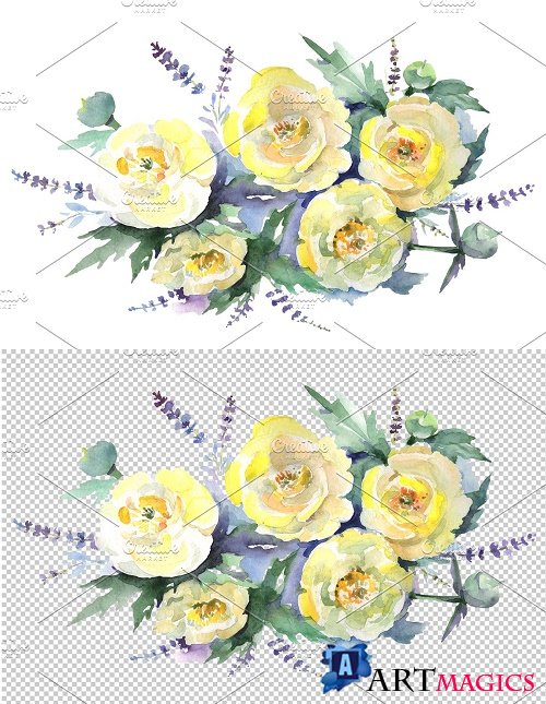 Bouquet of yellow flowers Watercolor - 3611662