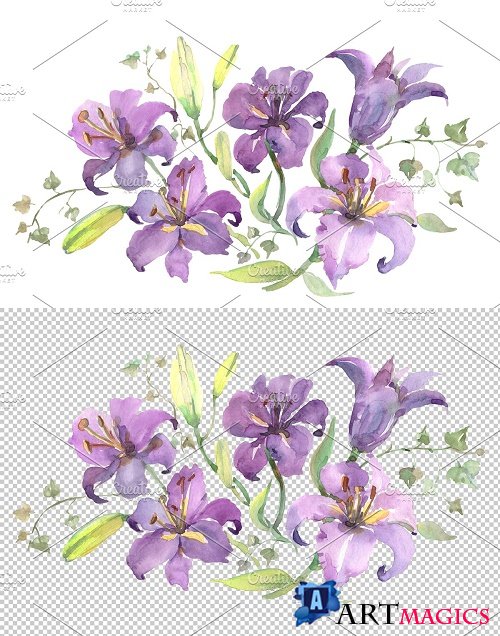 Bouquet with purple lilies - 3616785