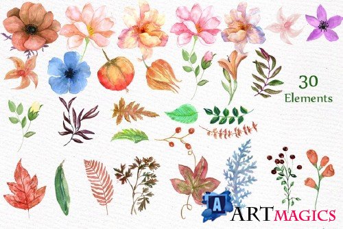 Watercolor flowers clipart - 510208