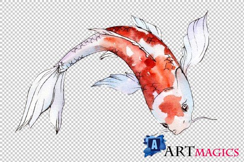 Goldfish-2 Watercolor png - 3639142