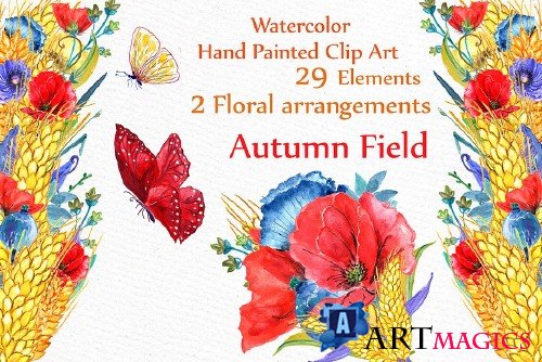 Watercolor poppies clipart - 583780