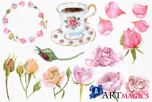 Watercolor roses clipart - 600892