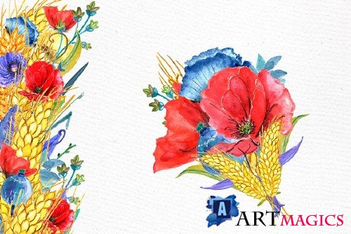 Watercolor poppies clipart - 583780