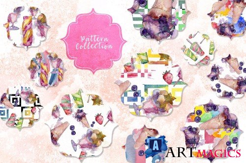 Watercolor cool ice cream PNG set - 2876623