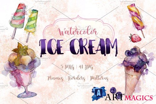 Watercolor cool ice cream PNG set - 2876623