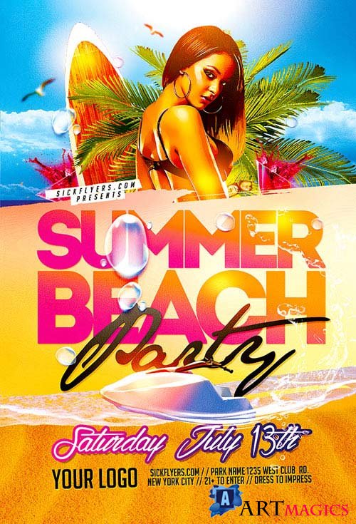 Beach Party psd flyer template