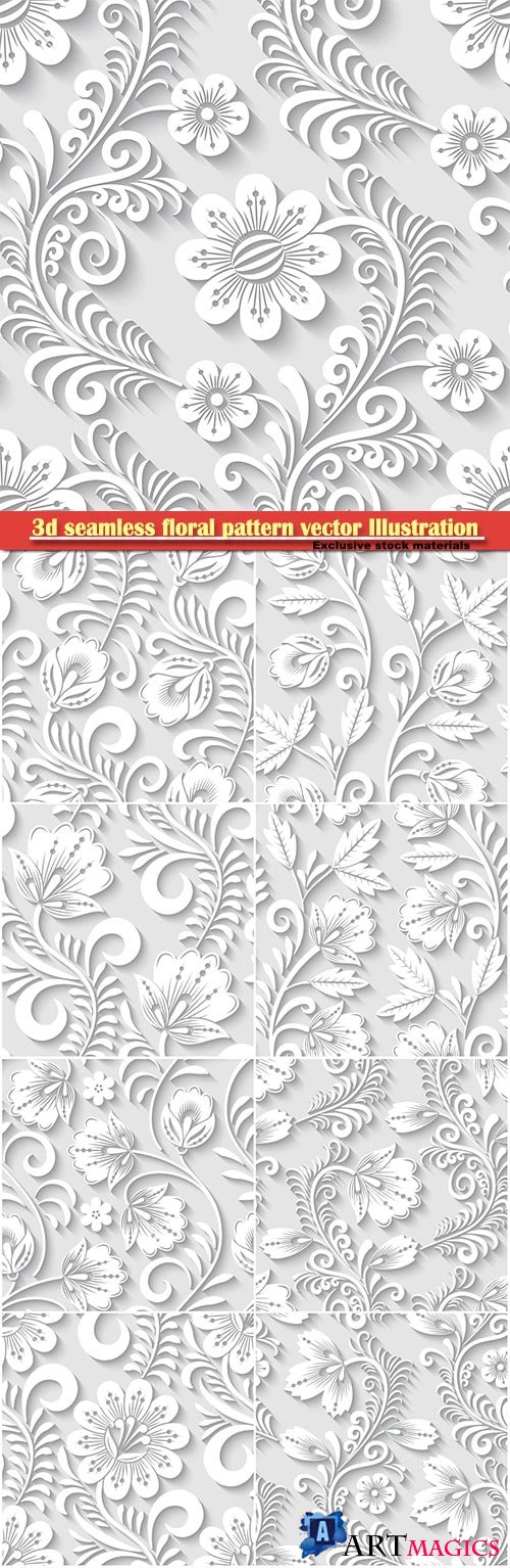 3d seamless floral pattern vector Illustration