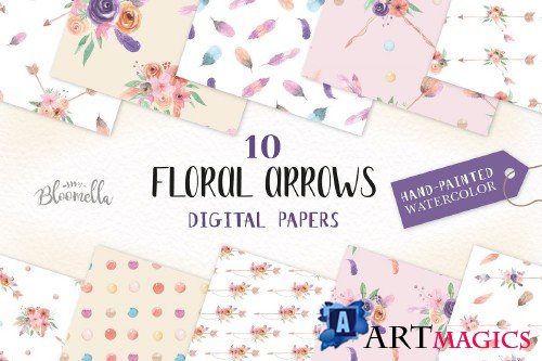 Floral Arrows Watercolor Patterns - 2639365