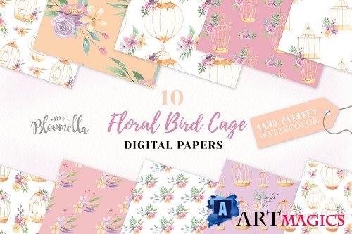 Birdcage Floral Seamless Patterns - 3459247