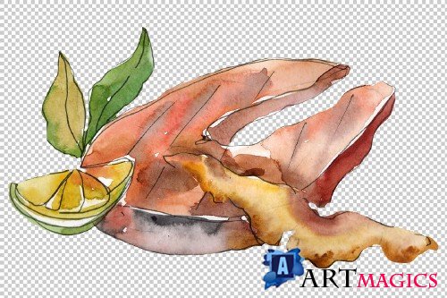 Salmon fish steaks PNG watercolor - 3052743