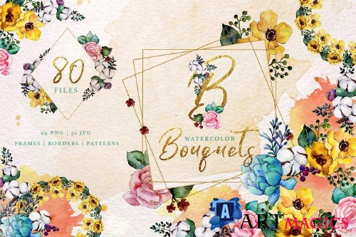 Bouquets yellow Watercolor png - 3334129