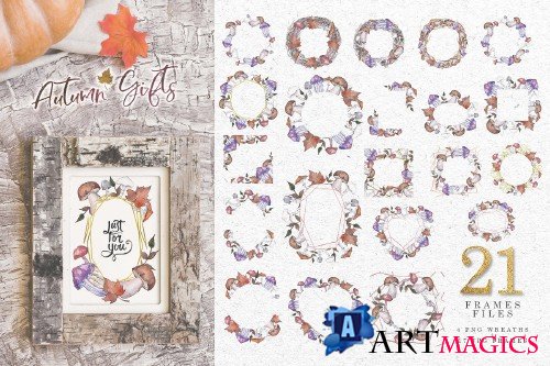Gifts of autumn PNG watercolor set - 3058476