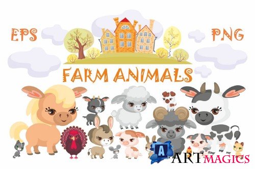 Farm Animals Vector Clip Art - 34895