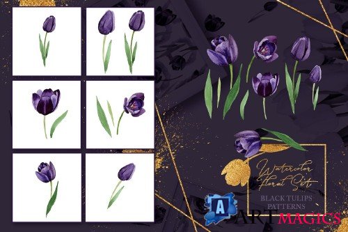 Wonderful black tulips PNG set - 3054013