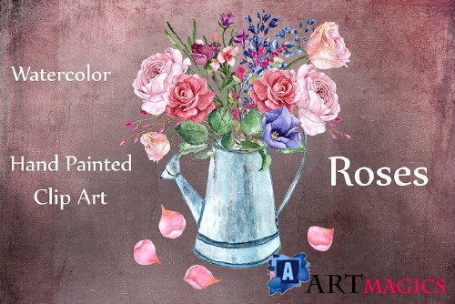 Watercolor roses clipart - 600858