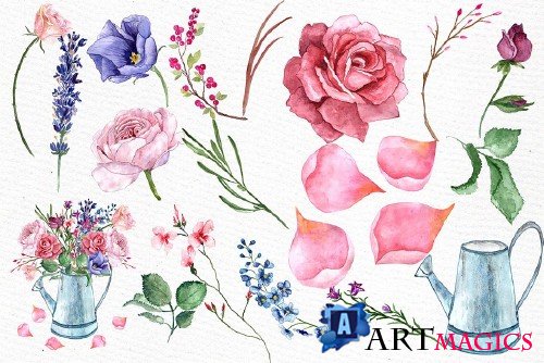Watercolor roses clipart - 600858