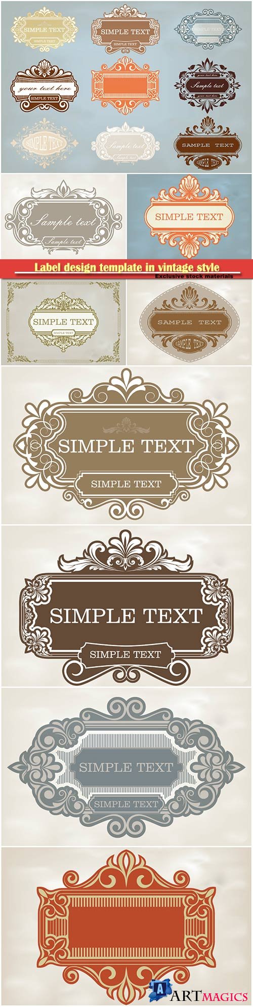 Label design template in vintage style, decorative frame, ornament vector