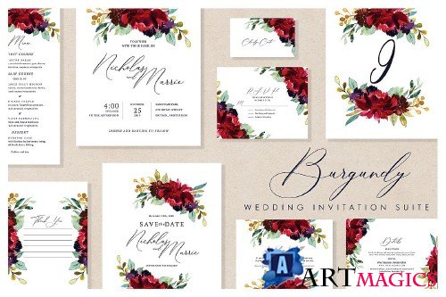 Burgundy - Wedding Invitation Suite - 235055