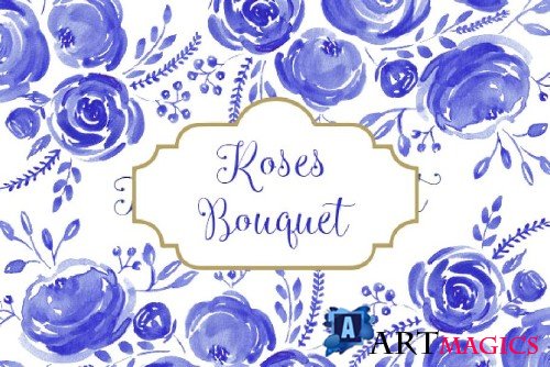 Watercolor Roses Bouquet - 1815923