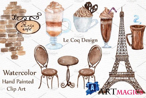Watercolor Paris cafe clipart - 640892
