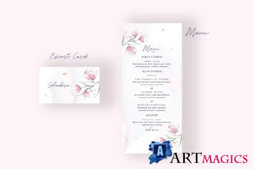 Pink Floral Wedding Invitation Suite