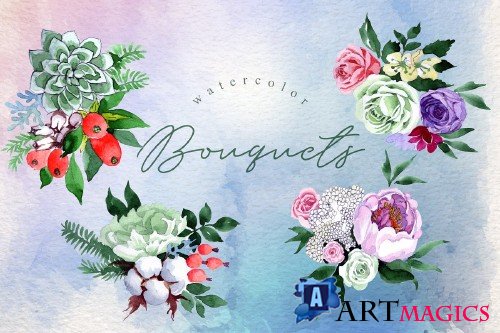 Bouquets blue Watercolor png - 3337742